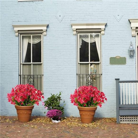 8Bundles Artificial Daffodils Flowers Fake Artificial Greenery UV Resistant(Red) - Picture 3 of 7